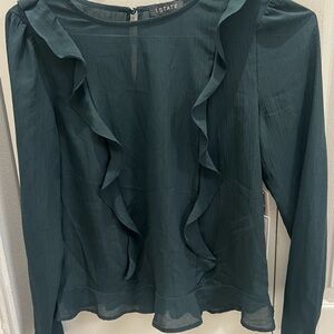 1. State Green Ruffled Long Sleeve Blouse XS
